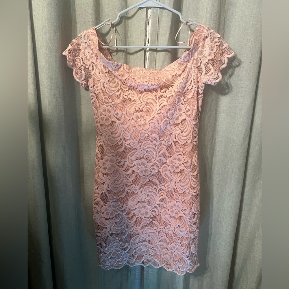 Ambiance Light Pink Lace Midi Dress